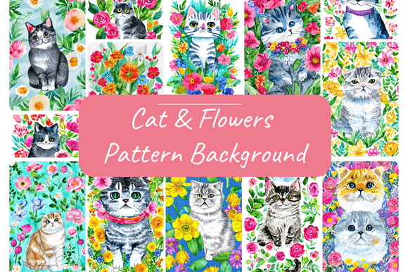 Download Watercolor Cat Flower Kitten Background - Premium Resources