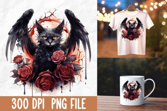 Download Grunge Gothic Cat with Bat Wings Rose - Premium Resources