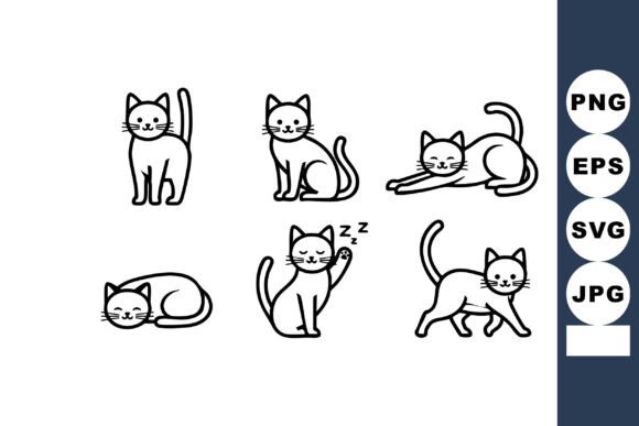 Download Cute Black and White Cat Line Art Set Wi - Premium Resources