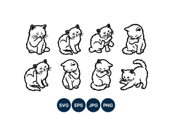 Download Playful Black and White Kitten Line Art - Premium Resources